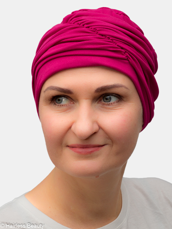 Fashionable turban for cancer patients, offering full head coverage