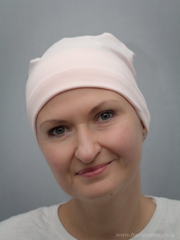 Comfortable, unlined cotton sleep cap, designed for cancer and alopecia patients.