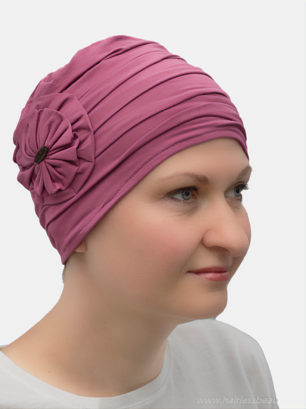 Comfortable bamboo turban with delicate draping fabric and a lined interior for a stylish, voluminous fit, ideal for chemo or radio therapy