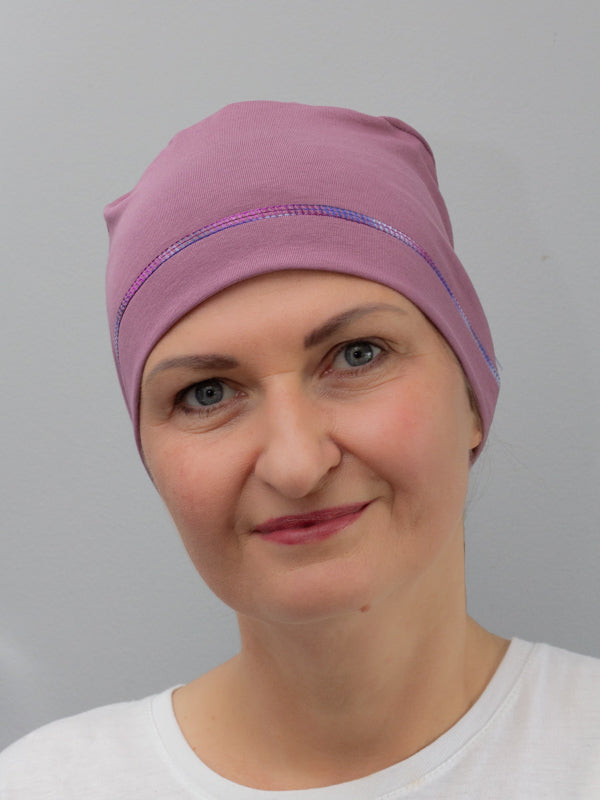 Soft cotton sleep cap with no lining, ideal for alopecia and hair loss