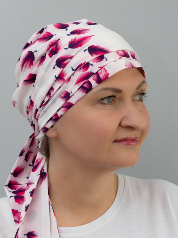 Thin and delicate silk scarf with high-quality fabric, offering comfort and style for women undergoing chemo