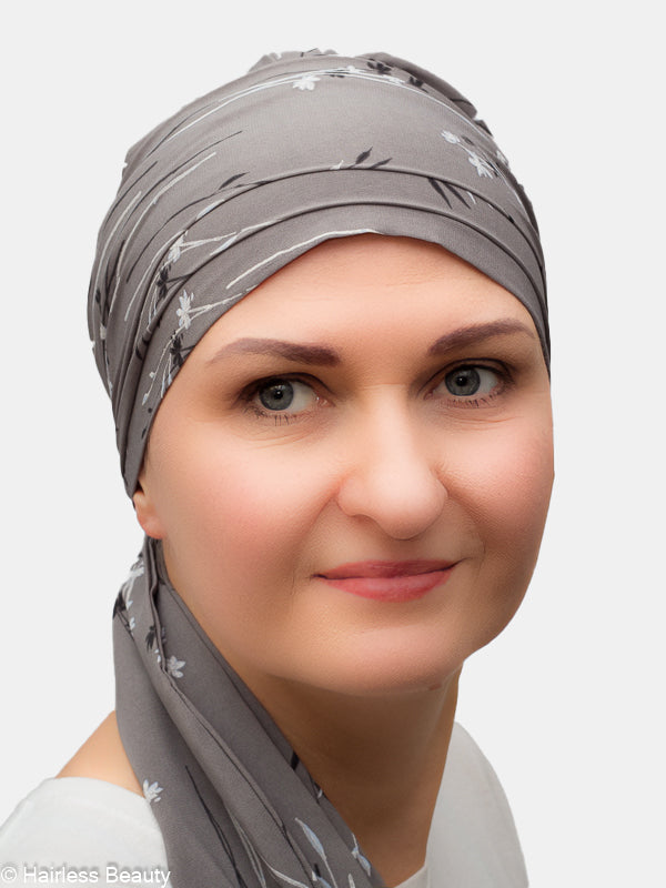 Thin silk scarf with delicate patterns, high-quality and affordable, designed for cancer patients and special occasions