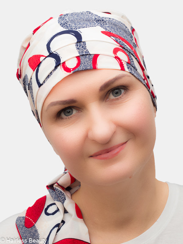 Beautiful silk scarf that is thin and comfortable, perfect for adding elegance to any outfit while managing alopecia