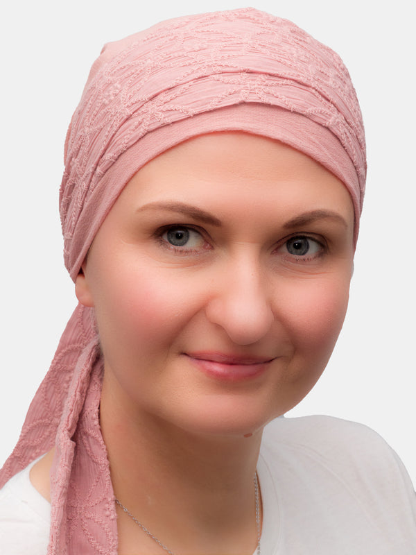 High-quality cotton scarf, lightweight and breathable, designed for comfort during chemo and alopecia