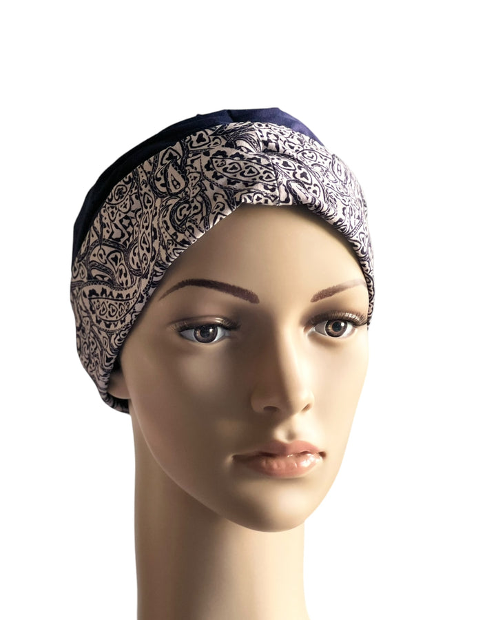 Soft and breathable Flora Bamboo head gear with color accents, offering comfort and style for cancer and hair loss patients