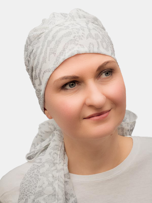 Light, elegant scarf with cotton lining for chemo and alopecia