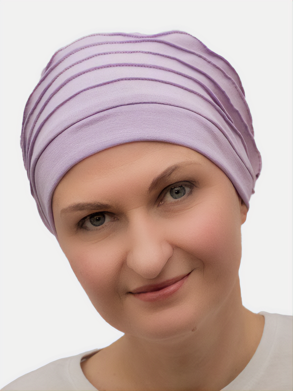 Pretty light violet beanie, soft and comfortable for hair loss from chemo