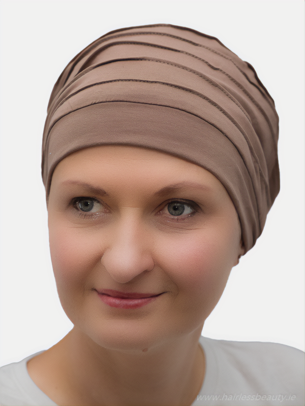 Lined brown beanie, extra comfort for chemo and hair loss