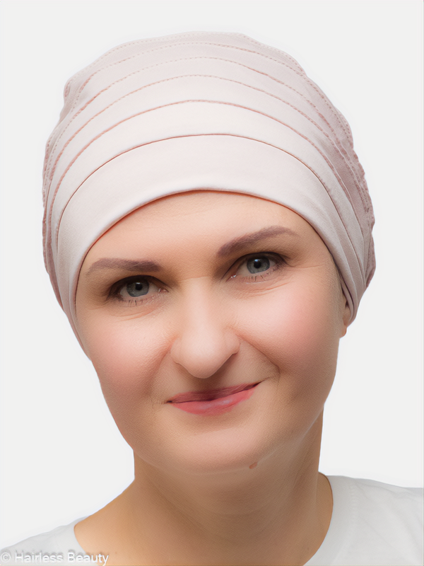 Light Oleander beanie, delicate and stylish for hair loss from alopecia