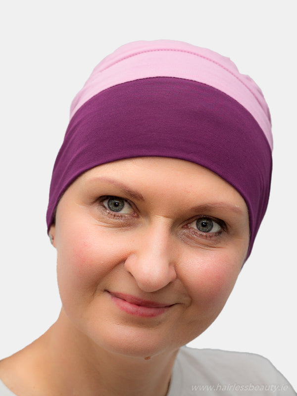 Double-sided bamboo Poppy hat, perfect for alopecia and cancer patients