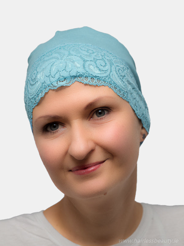 Shamrock sleep hat, delicate spring design for alopecia and chemo