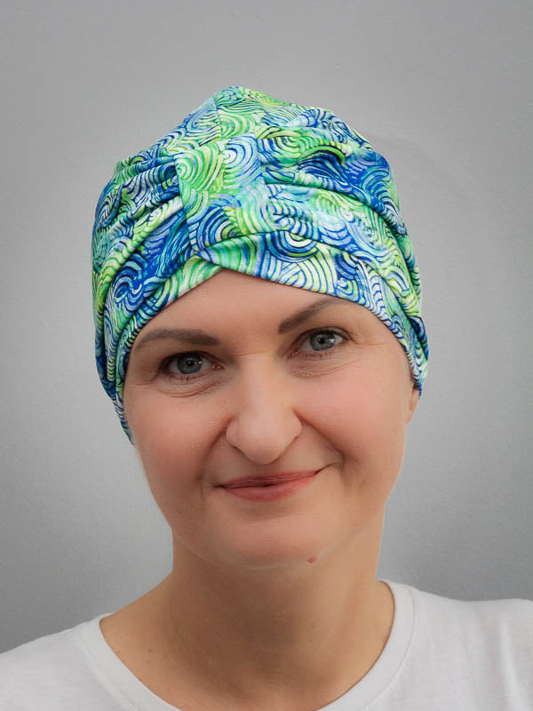 Soft, lined swimming cap, stays in place during activity for hair loss